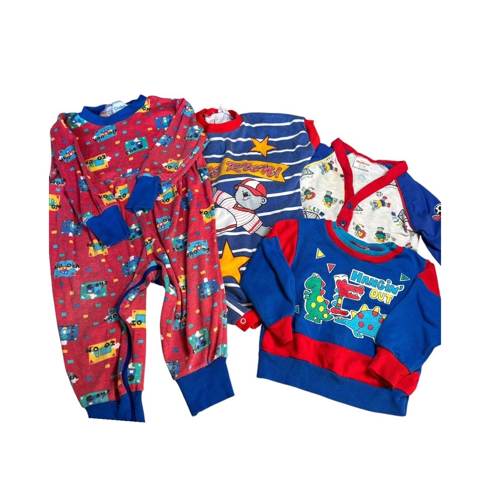 Vintage Carters Health-tex Baby Boys 12-24M Lot 4 Pcs Dinosaurs Baseball USA